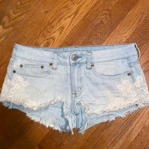 American eagle denim shorts with lace detailing